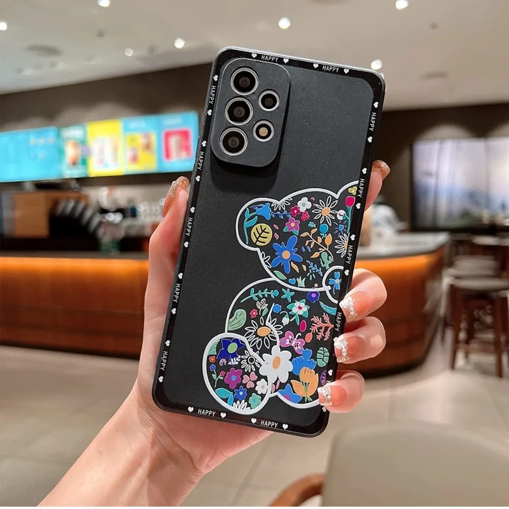 Flower Bear Case for Samsung Galaxy A53, Liquid Silica Gel  (Black)